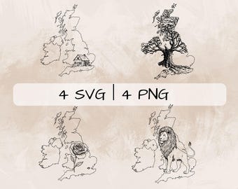 Royaume-Uni SVG Bundle, Royaume-Uni contour PNG, Royaume-Uni pays Clipart, images de carte dessinées à la main pour impression et gravure