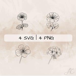 Geranium SVG Bundle, Geranium Flower PNG ,Geranium Clipart, Hand drawn Geranium pictures for print and engraving