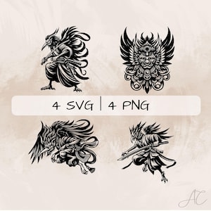 Tengu SVG Bundle, Japanese Tengu PNG ,Tengu with Sword Clipart, Hand drawn Tengu pictures for print and engraving