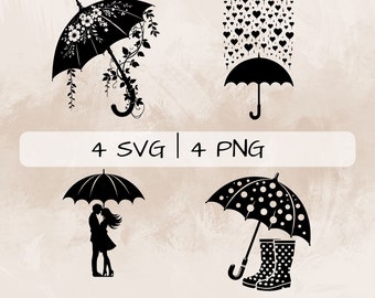 Umbrella SVG bundle, Floral Umbrella  PNG, Umbrella and boots Clipart, Hand drawn Umbrella pictures for print and engraving