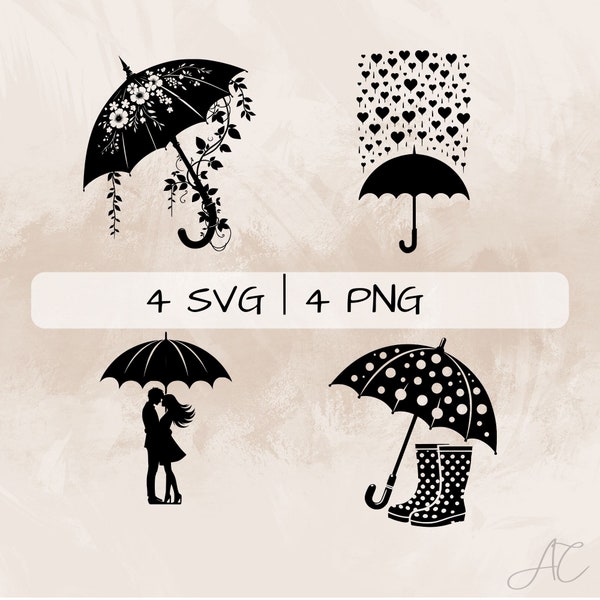 Umbrella SVG bundle, Floral Umbrella  PNG, Umbrella and boots Clipart, Hand drawn Umbrella pictures for print and engraving