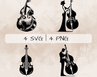 Double bass SVG bundle, Bass PNG, Contrabass Clipart, Hand drawn Double bass pictures for print and engraving