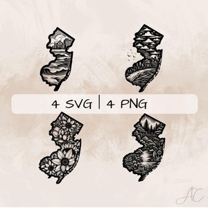 New Jersey SVG bundel, New Jersey kaart PNG, New Jersey overzicht clipart, hand getrokken New Jersey foto's voor afdrukken en graveren