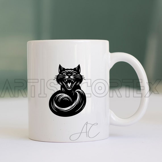 Dimmoire Evil CatフードBlack&White Evil Cat SVG Bundle, Cat PNG, Scary Cat Clipart , Hand Drawn