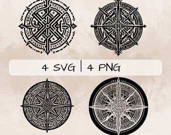 Vegvisir SVG, Vegvisir compass PNG, Viking compass Vector, Old runes clipart, hand drawn Vegvisir pictures for print and engraving