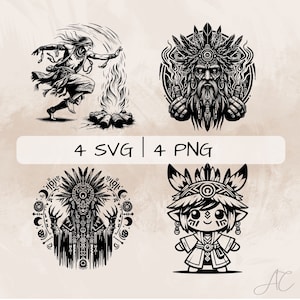 Shaman SVG, Shaman Face PNG, Shaman and Fire Clipart, Hand drawn Shaman  pictures for print and engraving
