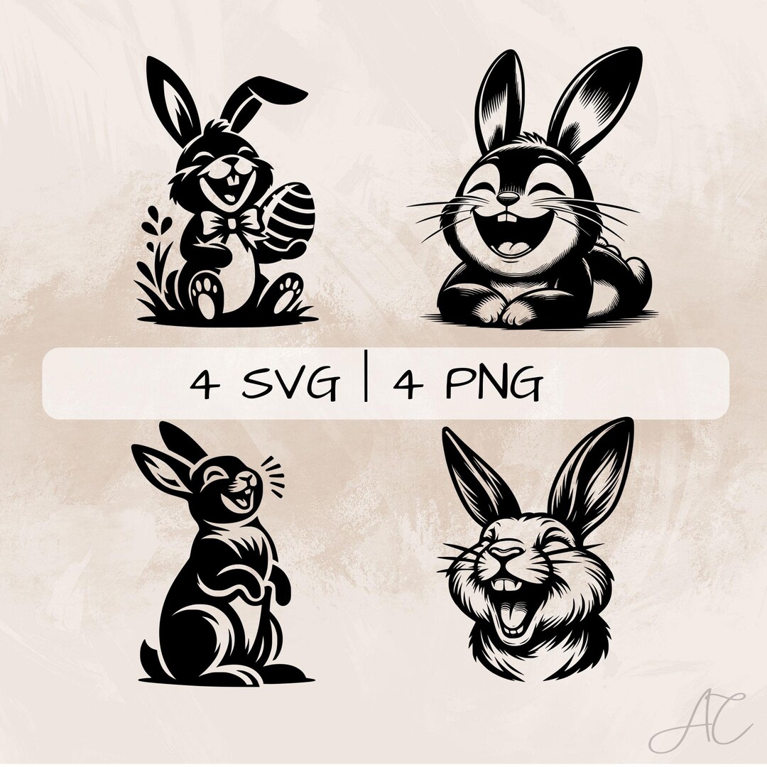 Rabbit SVG Bundle, Laughing Rabbit PNG ,smiling Rabbit Clipart, Hand ...