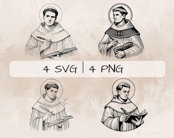 Saint Thomas Aquinas SVG Bundle, St Thomas Aquinas PNG , Catholic Clipart, Hand drawn Saint Thomas Aquinas pictures for print and engraving