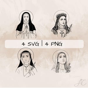 Saint Gemma Galgani SVG Bundle, St Gemma Galgani PNG ,Gemma Galgani Clipart, Hand drawn Saint Gemma Galgani pictures for print and engraving