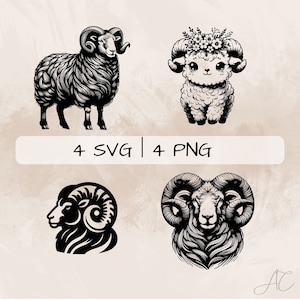 Ram SVG bundle, Cute Ram PNG, Ram with flowers  Clipart, Hand drawn Ram pictures for print and engraving
