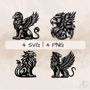 Griffin SVG Bundle, Griffin Logo PNG ,Griffin Face Clipart, Hand drawn Griffin pictures for print and engraving