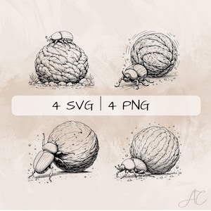 Dung Beetle SVG Bundle, Beetle PNG ,Dung Beetle Clipart, Hand drawn Dung Beetle pictures for print and engraving
