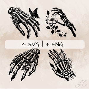 Decorated skeleton hands SVG, Floral Skeleton hands PNG, Clipart, Hand drawn Skeleton hands pictures for print and engraving
