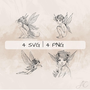 Delicate Pixie SVG Bundle, Pixie Line Art PNG, Pixie Boy Clipart, Hand drawn Pixie Girl pictures for print and engraving