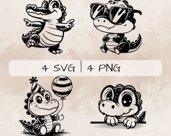 Alligator SVG bundle, Crocodile PNG, Cute Alligator  Clipart, Hand drawn Alligator pictures for print and engraving
