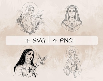 Heilige Scholastika SVG Bundle, St Scholastika PNG, Heilige Scholastika Clipart, Handgezeichnete Heilige Scholastika Bilder zum Drucken und Gravieren