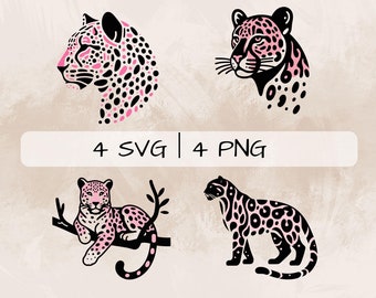 Pink Leopard SVG Bundle, Leopard Layered PNG, Pink Layered Leopard Clipart, Hand drawn Leopard pictures for print and engraving