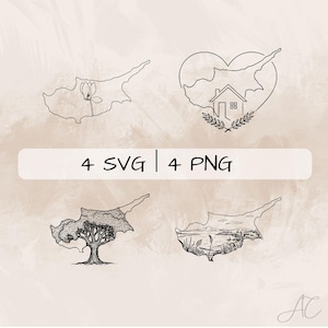 Cyprus SVG Bundle, Cyprus Outline PNG , Cyprus Map Clipart, Hand drawn Cyprus pictures for print and engraving
