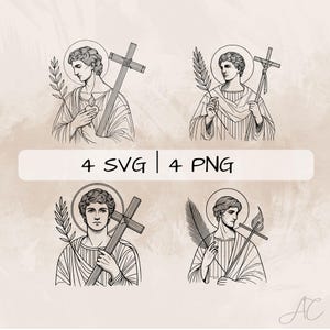 Saint Lawrence SVG Bundle, St Lawrence PNG, St Lawrence and Palm Branch Clipart, Hand drawn St Lawrence pictures for print and engraving