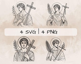 Paquete SVG de San Lorenzo, PNG de San Lorenzo, Clipart de San Lorenzo y rama de palma, Imágenes de San Lorenzo dibujadas a mano para imprimir y grabar