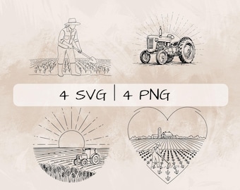 Farmer SVG Bundle, Farming PNG ,Farmer Clipart, Hand drawn Farmer pictures for print and engraving