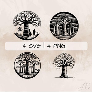 Baobab Tree SVG Bundle, Baobab Tree in nature PNG ,Tree of Life Clipart, Hand drawn Baobab Tree pictures for print and engraving