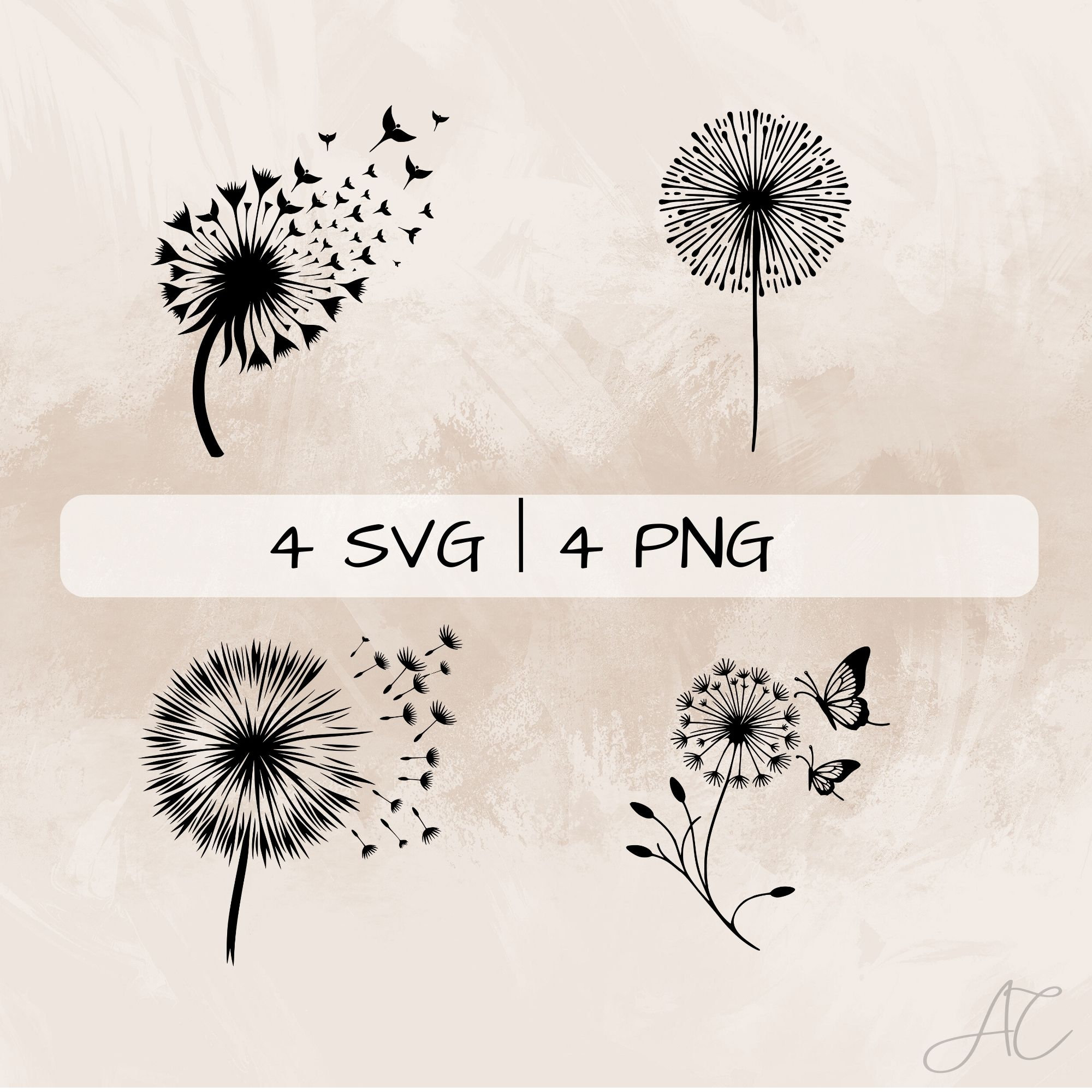 Dandelion for Cricut SVG bundle, Dandelion with butterfly PNG, Dandelion Cut Files, Dandelion pictures for print, engraving and cutting