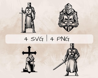 Templar knight SVG Bundle, knight PNG , Christian knight Clipart, Hand drawn Templar knight pictures for print and engraving