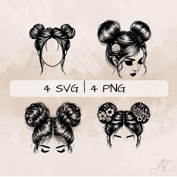 Space Buns SVG Bundle, Haar PNG, Space Buns Frisur Clipart, Handgezeichnete Space Buns Bilder zum Drucken und Gravieren