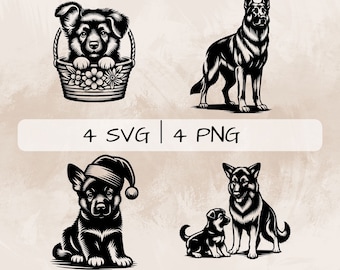 Bundle SVG berger allemand, chien PNG, clipart mignon berger allemand, images de berger allemand dessinées à la main pour impression et gravure