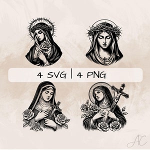 Paquete SVG de Santa Rita, Santa Rita y Rosa PNG, Santa Rita y Espinas Clipart, Imágenes de Santa Rita dibujadas a mano para imprimir y grabar
