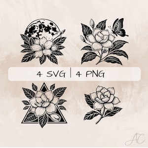 Gardenia SVG Bundle, Gardenia Flower PNG ,Gardenia Clipart, Hand drawn Gardenia pictures for print and engraving