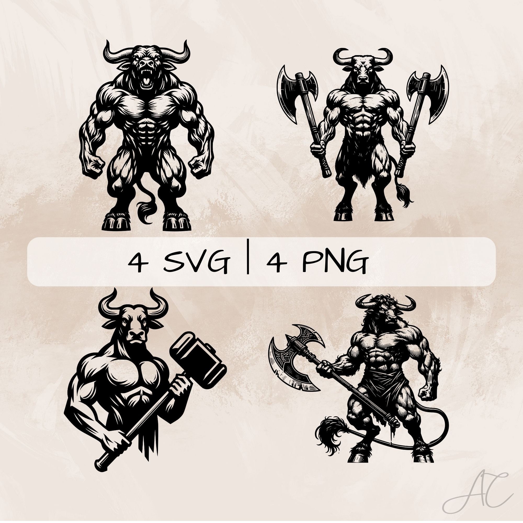 Minotaur SVG Bundle, Minotaur PNG, Mythology Clipart, Hand Drawn ...