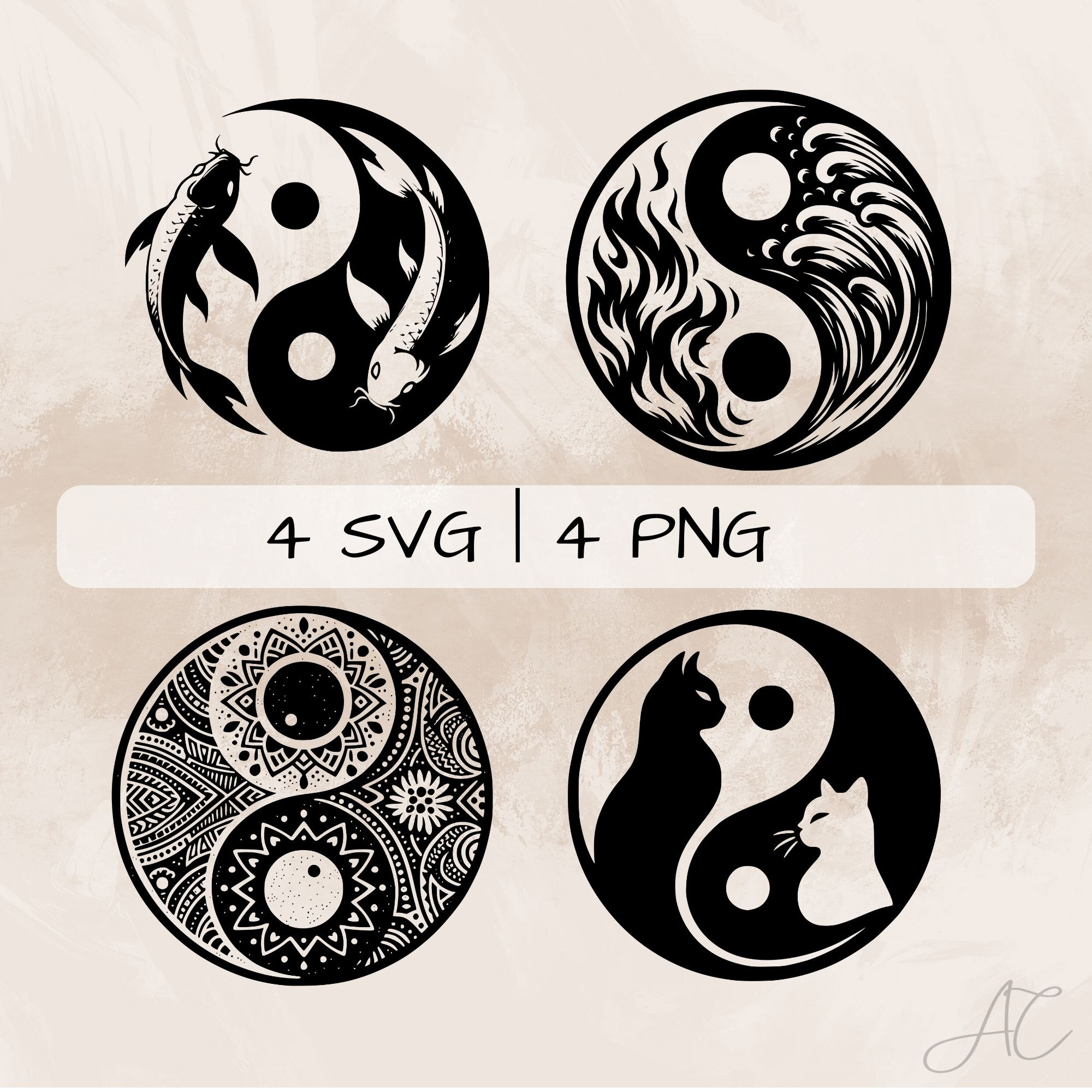 Yin and Yang SVG Bundle, Cats Yin and Yang PNG, Fish Yin and Yang