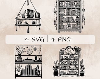 Bookshelf SVG Bundle, Book PNG, Gothic Bookshelf  Clipart, Hand drawn Bookshelf pictures for print and engraving