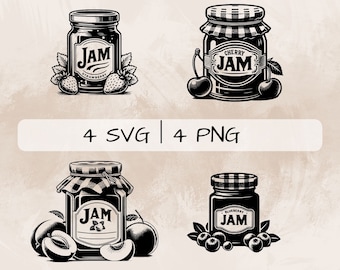 Jam SVG bundle, Strawberry Jam PNG, Blueberry Jam clipart, Hand drawn Jam pictures for print and engraving
