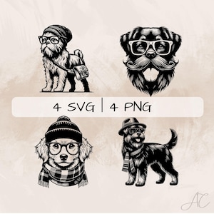 Hipster Hund SVG Bundle, Hund PNG, Hund und Brille Clipart, handgezeichnete Hipster Hund und Mütze Bilder zum Drucken und Gravieren