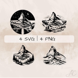 Matterhorn SVG Bundle, Matterhorn Mounntain PNG ,Matterhorn Clipart, Hand drawn Matterhorn pictures for print and engraving