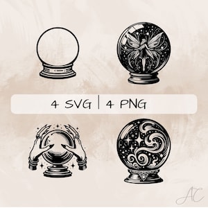 Crystal Ball SVG bundle, Magic Ball PNG, Fortune Teller Clipart, Hand drawn Crystal Ball pictures for print and engraving
