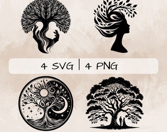 Tree of life SVG, Lovers tree PNG, Women tree Clipart, Hand drawn Tree pictures for print and engraving