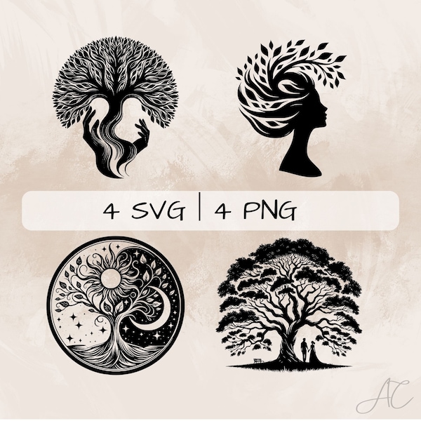 Levensboom SVG, Liefhebbers boom PNG, Vrouwen boom Clipart, Hand getrokken Boomafbeeldingen voor afdrukken en graveren