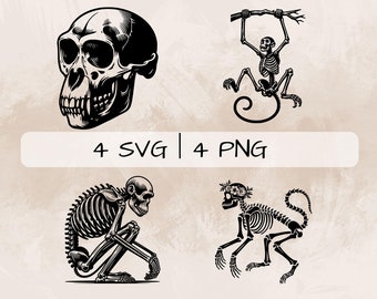 サルの SVG バンドル、サルの骨格 PNG、サルの頭蓋骨のクリップアート