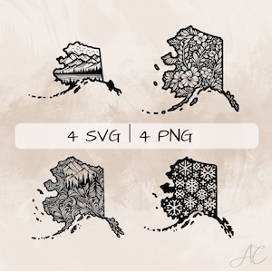 Paquete SVG de Alaska, PNG de contorno de Alaska, imágenes prediseñadas de mapa de Alaska, imágenes de Alaska dibujadas a mano para imprimir y grabar