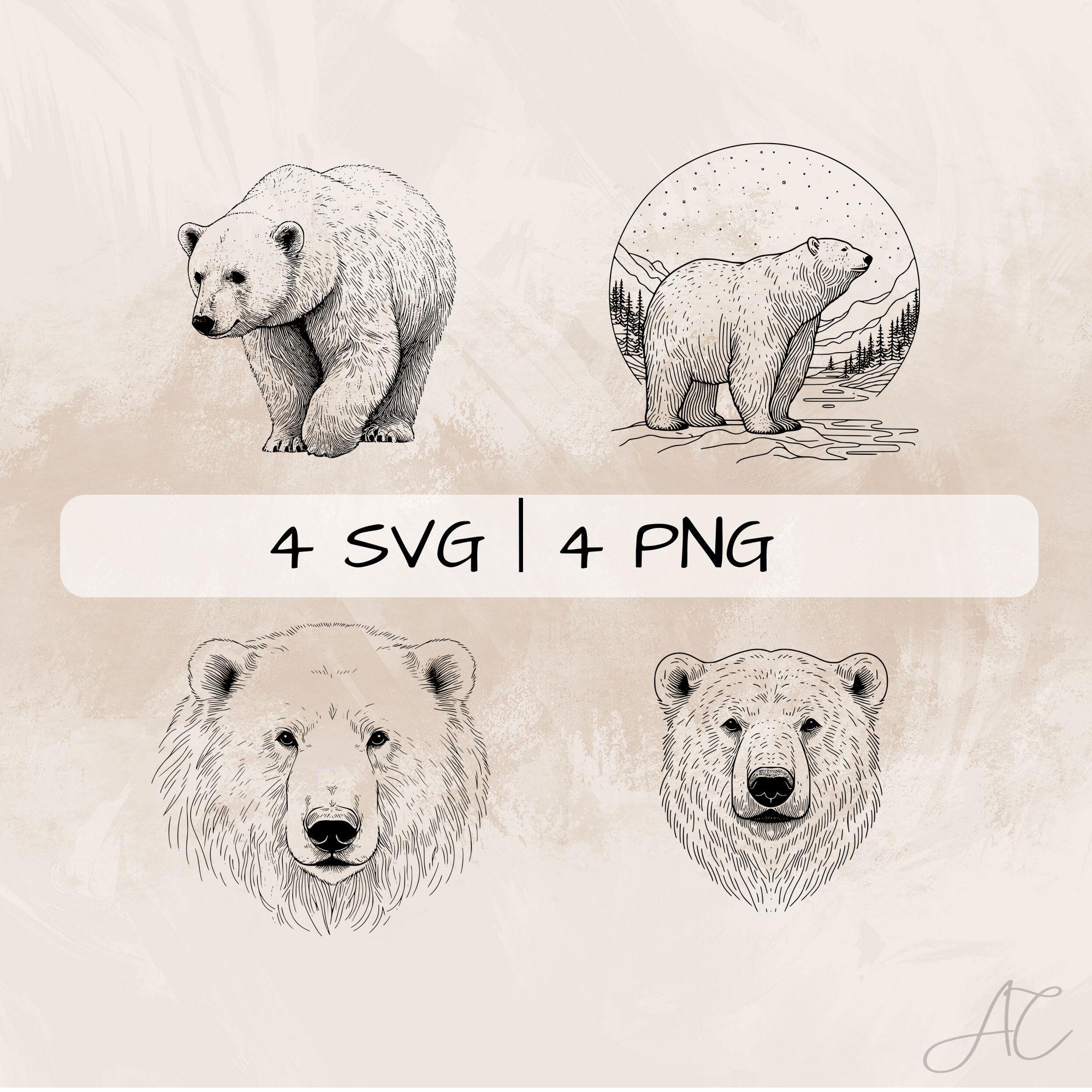 繊細なホッキョクグマの SVG バンドル、ホッキョクグマの線画 PNG