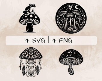 Bundle SVG champignon, PNG champignon magique, champignon et grenouille Clipart, images de champignons dessinés à la main pour impression et gravure