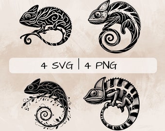 Paquete Camaleón SVG, Camaleón en rama PNG, Imágenes prediseñadas de cola de camaleón, Imágenes de camaleón dibujadas a mano para imprimir y grabar