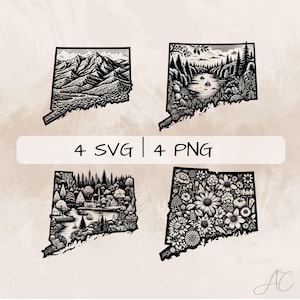 Connecticut SVG Bundle, Connecticut contour PNG, Connecticut Map Clipart, images Connecticut dessinées à la main pour impression et gravure