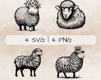 Paquete SVG de ovejas, ovejas con corona PNG, imágenes prediseñadas de ovejas y flores, imágenes de ovejas dibujadas a mano para imprimir y grabar