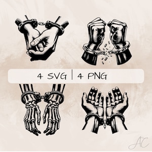 Handcuffs SVG bundle, hands in Handcuffs PNG, Handcuffs breaking Clipart, Hand drawn Handcuffs pictures for print and engraving
