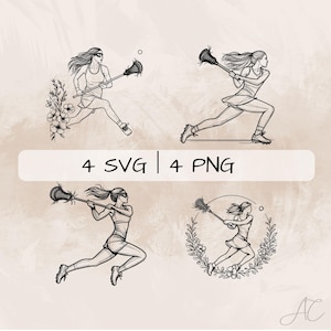 Feines Lacrosse SVG Bundle, Frau Lacrosse Linie Art PNG, Lacrosse Mädchen Clipart, Handgezeichnete Lacrosse Frau Bilder zum Drucken & Gravieren